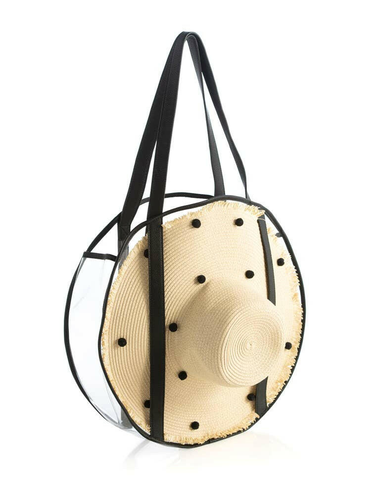 Bubble Beach Tote With Sun Hat - Black.