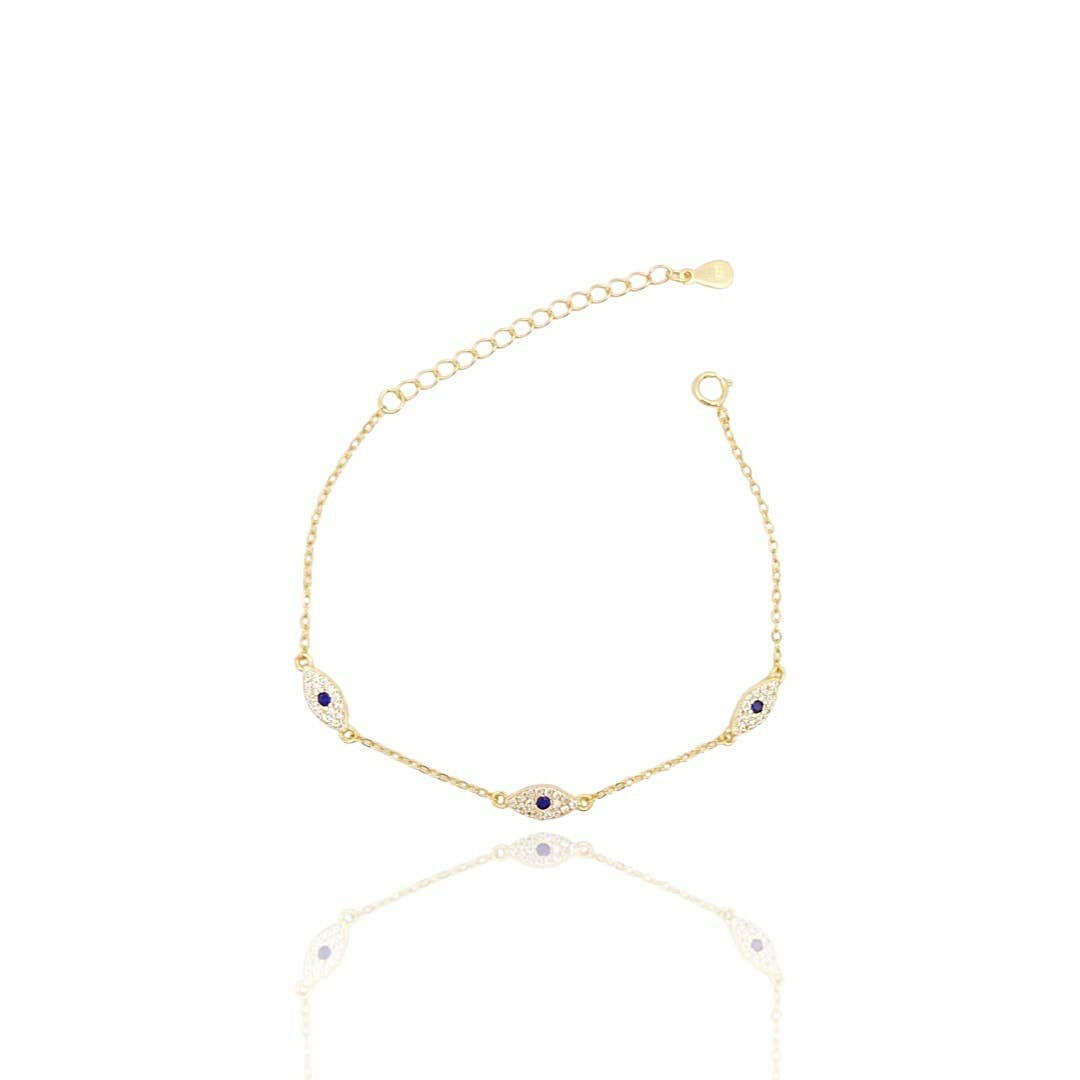 CZ Diamond Triple Evil Eye Bracelet.