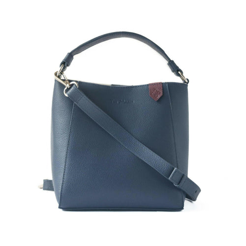 Yaya Leather Bucket Bag - Navy Blue.