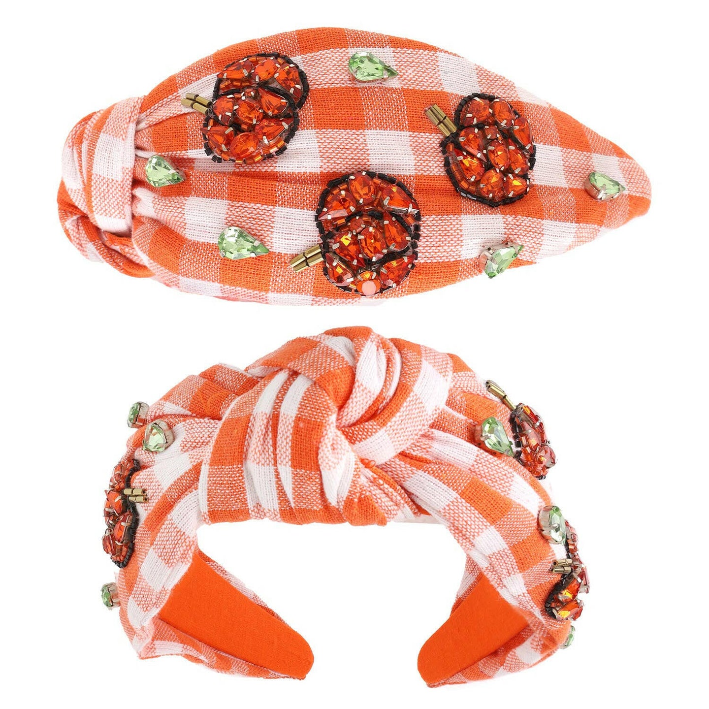 Pumpkin Thanksgiving Crystal Gemstone Headband: Orange.