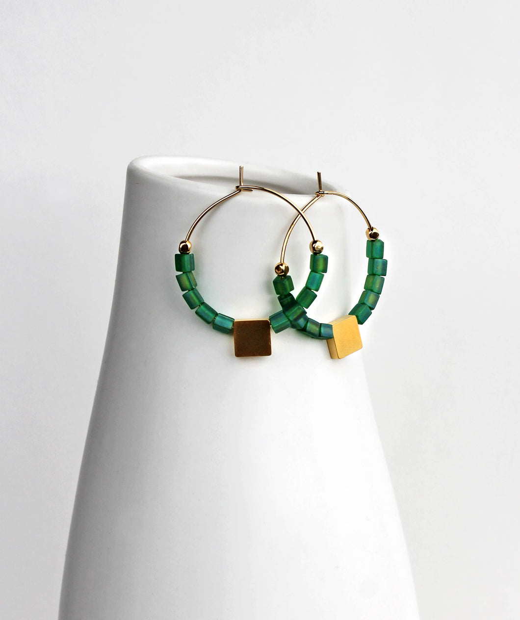 Green + Gold Modern Hoop Earrings