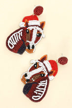 Load image into Gallery viewer, Santa Hat Horse Christmas Beaded Drop Earrings
