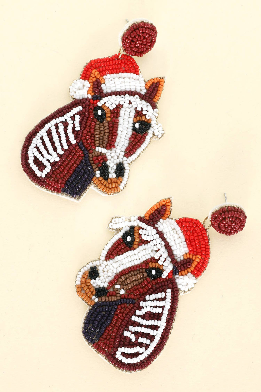 Santa Hat Horse Christmas Beaded Drop Earrings