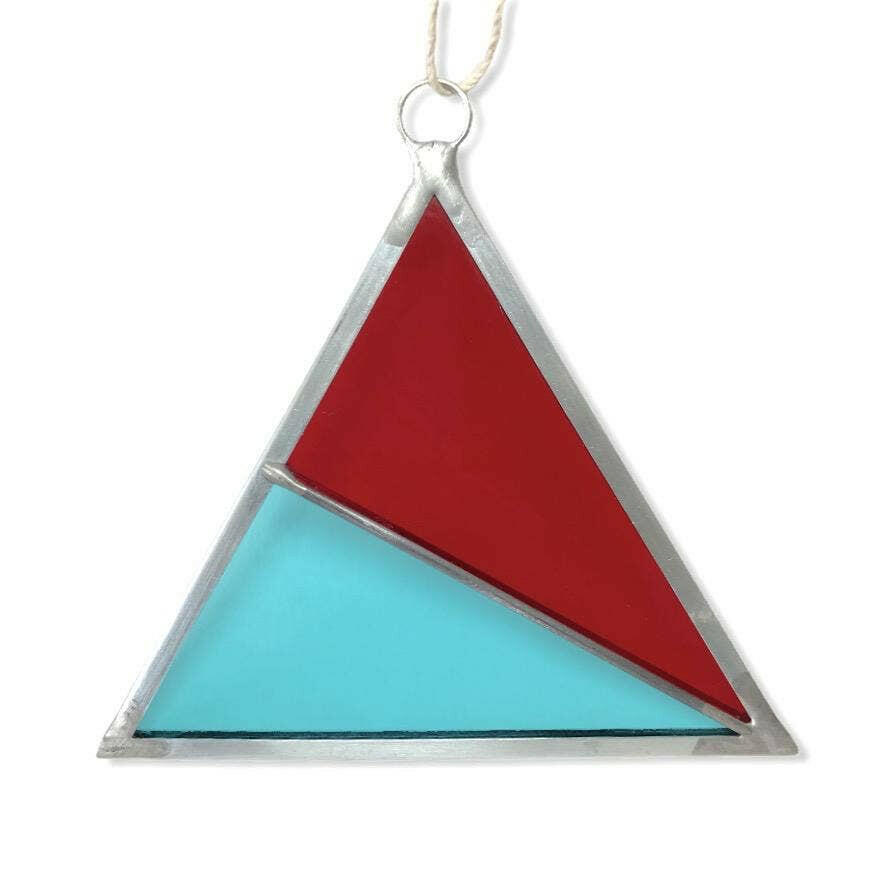 Stained Glass Triangle Ornament - Red / Turquoise.