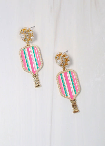 Pickleball Paddle Earring PINK MULTI.