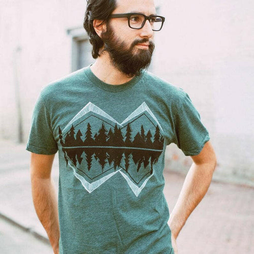 Crater Lake Men's Tee Shirt Forest Green - Made in USA.