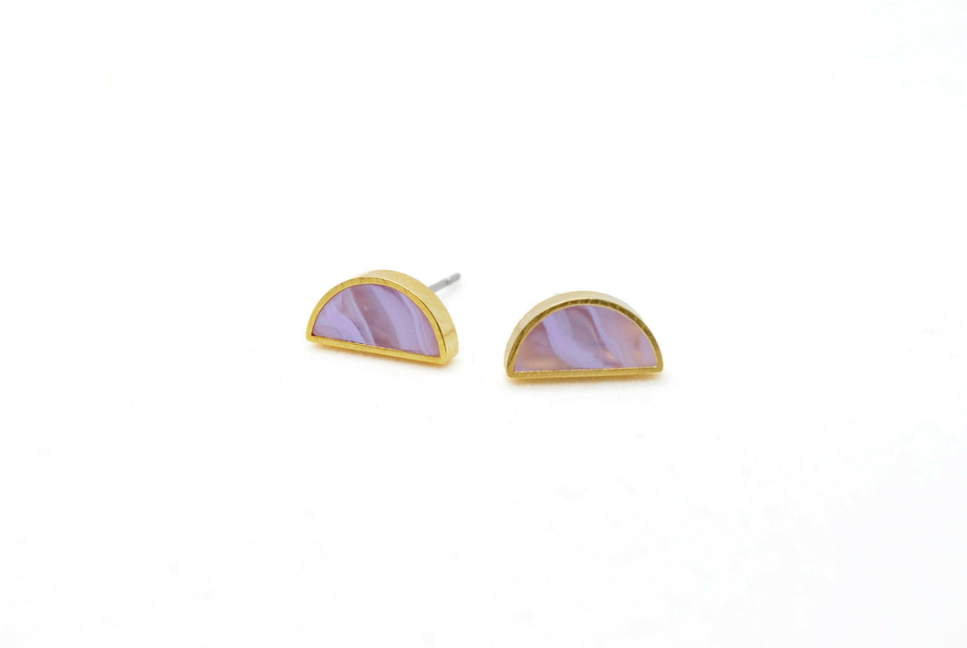 Amethyst Half Moon Stud Earrings