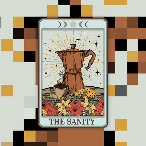 The Sanity Coffee Tarot Card Sticker.