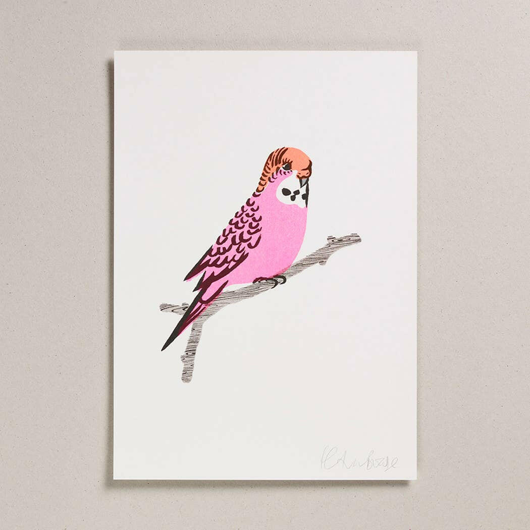 Risograph Print - Pink Budgie.