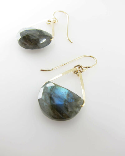 Forged Earrings with Half Moon Cut Gemstone, 7 stone options.