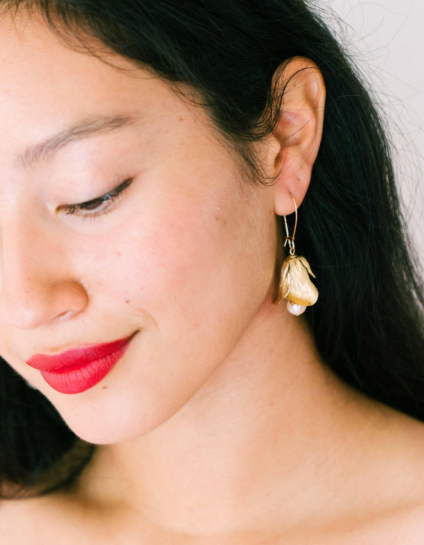 Flower Bud and Pearl  Hanging Earrings.