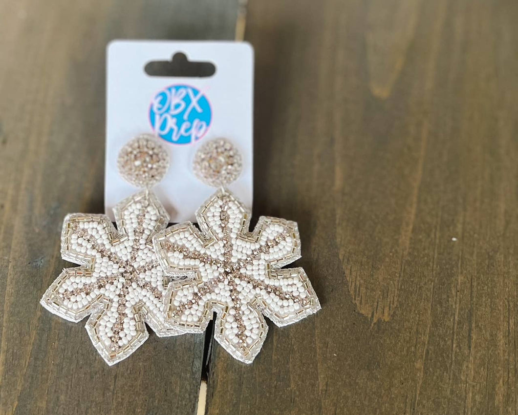 Christmas Snowflake Seed Beaded Earrings