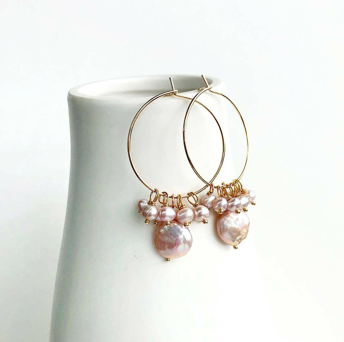 Pink Pearl Hoop Earrings.