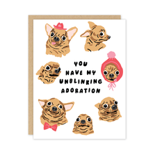 Load image into Gallery viewer, Unblinking Dog Chihuahua Love Friendship Card.
