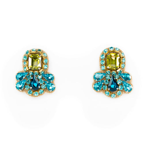 Sadie Studs in Teal/Citrine.