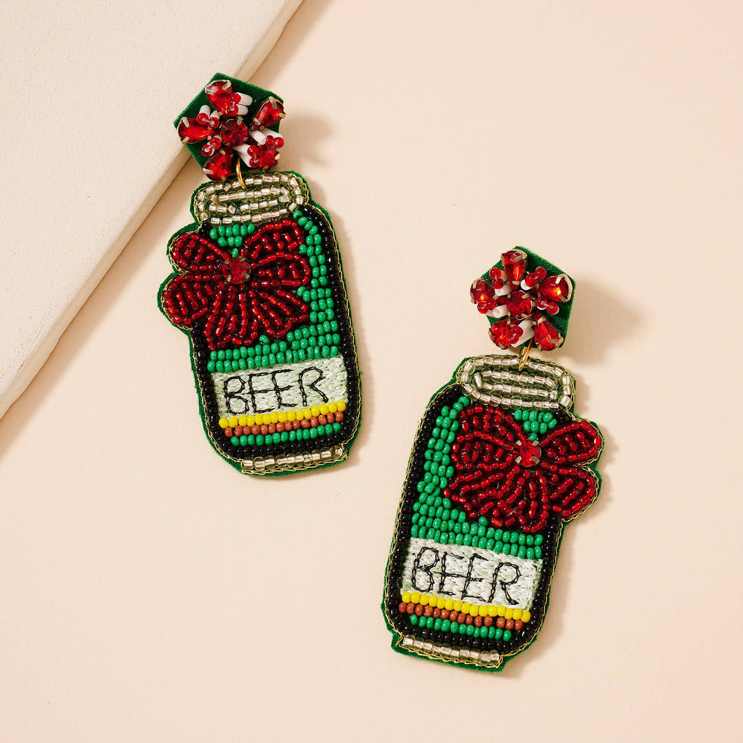 Holiday Beer Seed Beaded Earrings