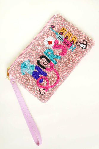 Nurse Appreciation Seed Beaded Coin Purse w/ Wristlet Strap.