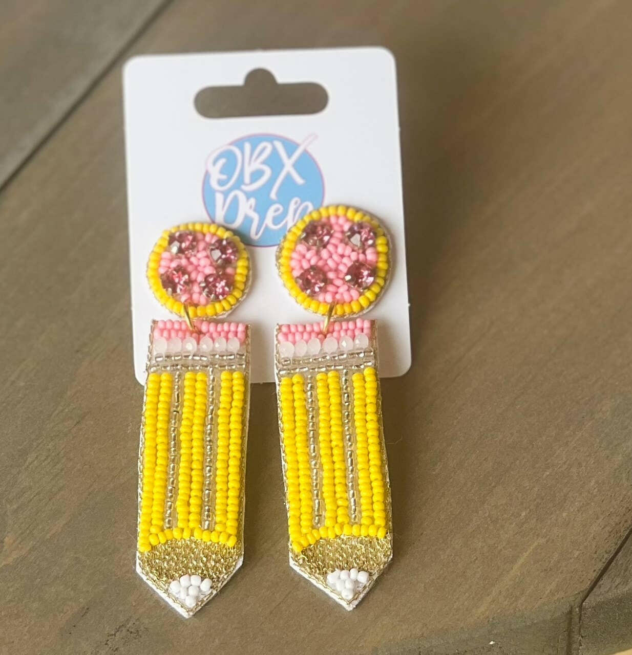 Pencil Teacher Back to School Seed Beaded Drop Earrings.