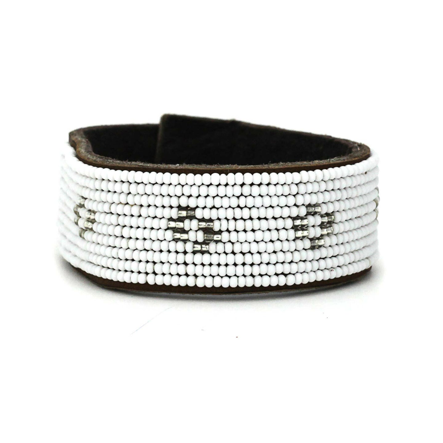 Medium Silver Diamond Leather Cuff.