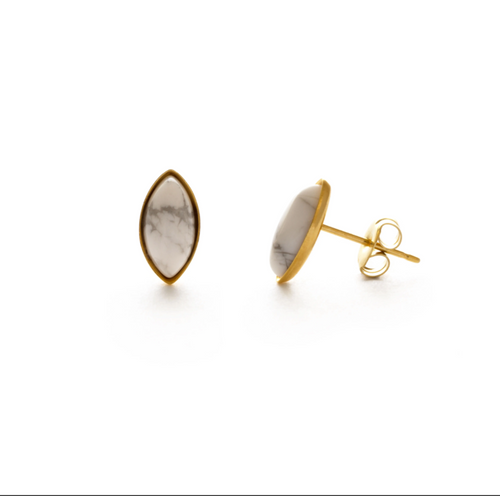 White Howlite Navette Cut Semi Precious Studs.