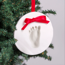 Load image into Gallery viewer, Round Baby&#39;s Print Holiday Ornament, White
