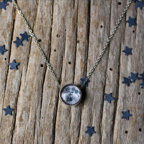 Moon Slider Pendant - Antique Silver.