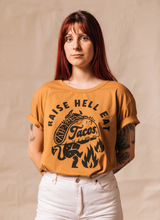 Load image into Gallery viewer, Raise Hell Eat Tacos Unisex Tee.
