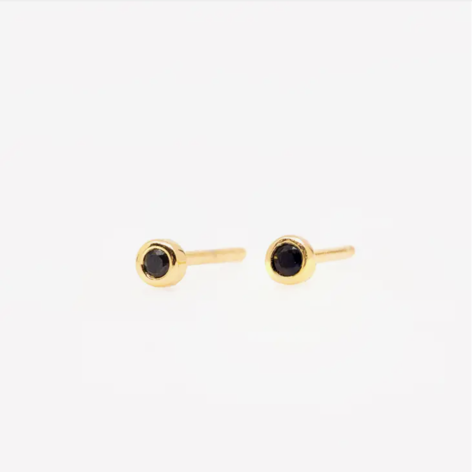 Black CZ Stud Earrings in Gold