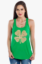 Load image into Gallery viewer, Women&#39;s Glitter Clover on Green Irish Tank Top
