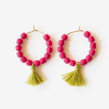 Load image into Gallery viewer, Small Gold Hoops with bead and tassels
