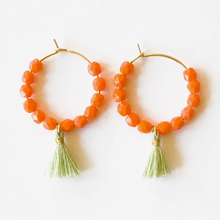 Load image into Gallery viewer, Small Gold Hoops with bead and tassels
