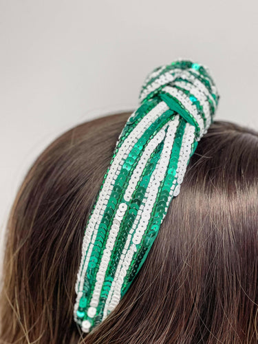 Game Day Sequin Headbands - Green & White.