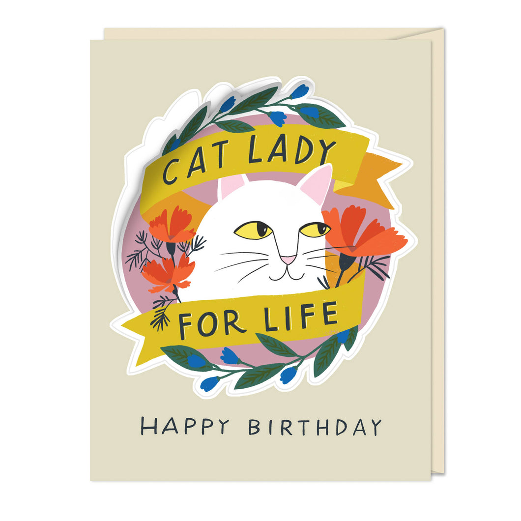 Cat Lady for Life Birthday Sticker Card
