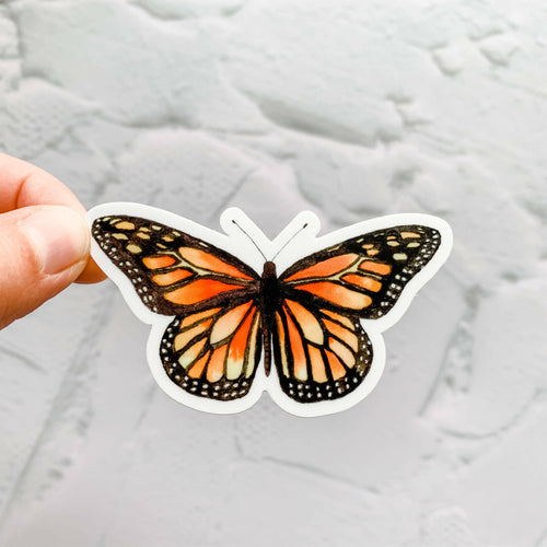 Watercolor Monarch Butterfly Orange Sticker Decal.