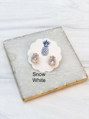 Iridescent Teardrop Glass Crystal Stud Earrings.