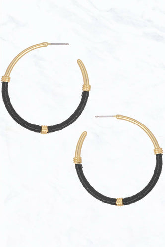 Raffia Wrapped Open-End Hoop Earrings.
