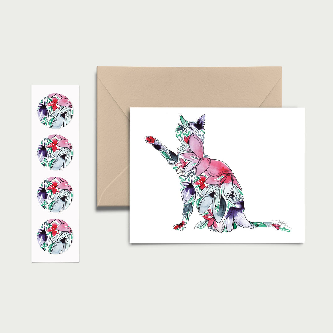 Cat Floral Notecards Stationery Set