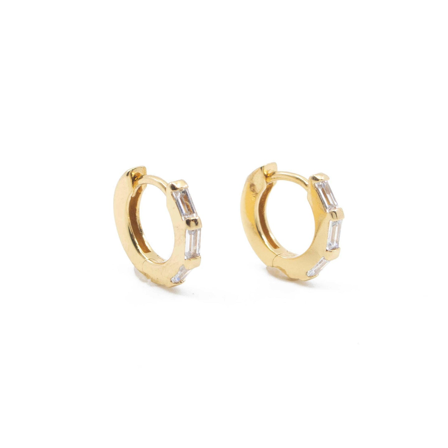 Clear CZ Baguette Huggie Hoops in Gold - Earrings.