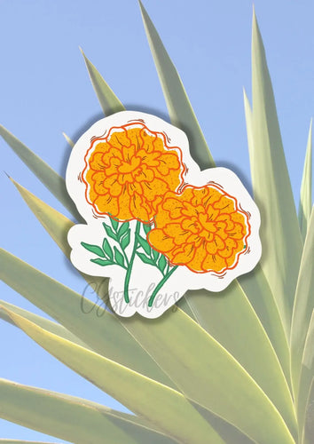 cempasuchil flower die cut sticker.