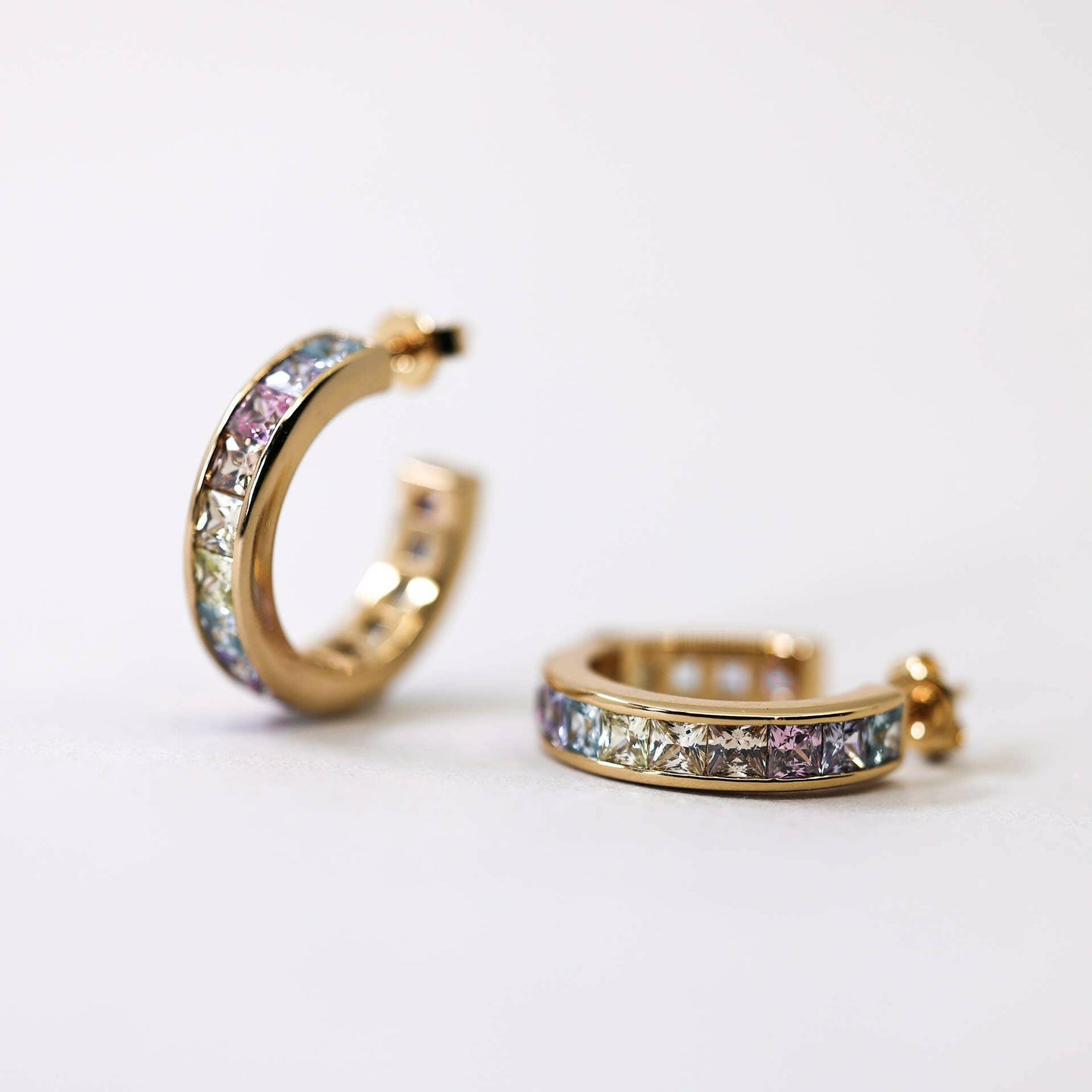 Pastel Ombre Hoop Earrings in Gold.