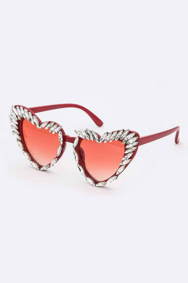 Crystal Iconic Heart Shape Cat Eye Sunglasses Set.