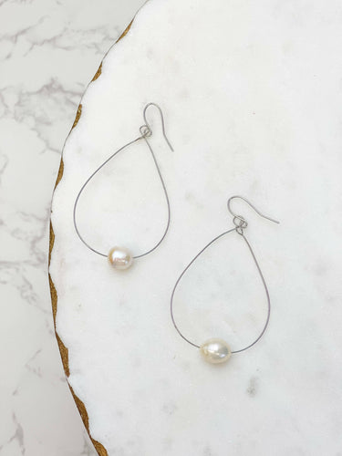 Freshwater Pearl Minimalist Oval Earrings.