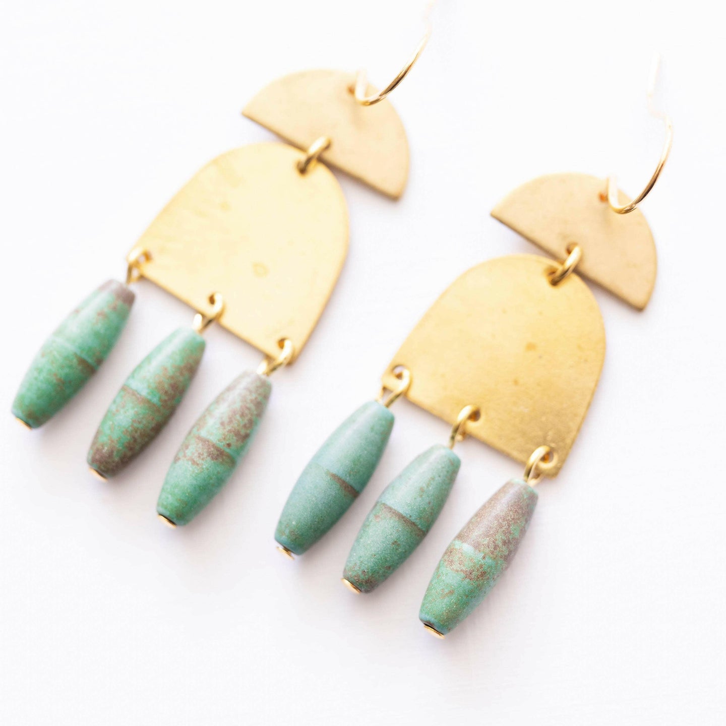 Turquoise and Brass Earrings.