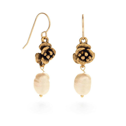 Rose and Pearl Drop Earrings.