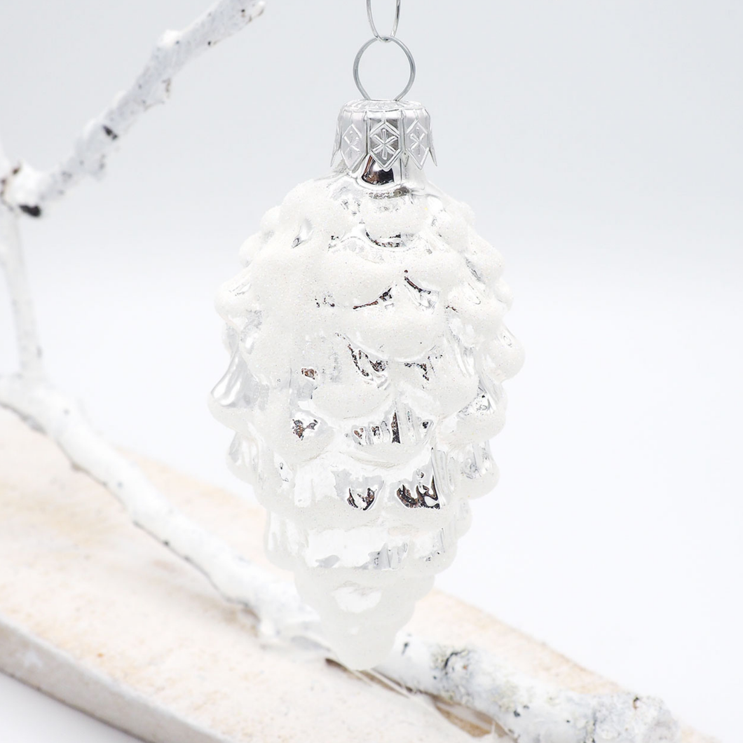 Silver Cone with white glitter - Christmas Ornament