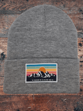 Load image into Gallery viewer, Vintage Mountains are calling Beanie: Grey.
