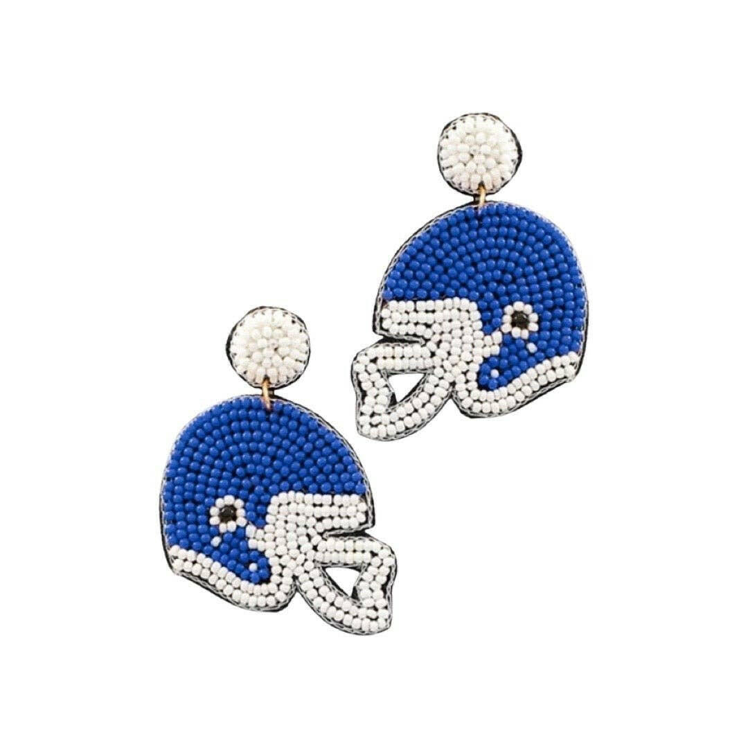 Blue + White Beaded Helmet.