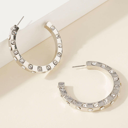 Paved Rhinestones Hoop Earrings.