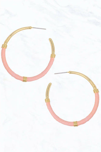 Raffia Wrapped Open-End Hoop Earrings.