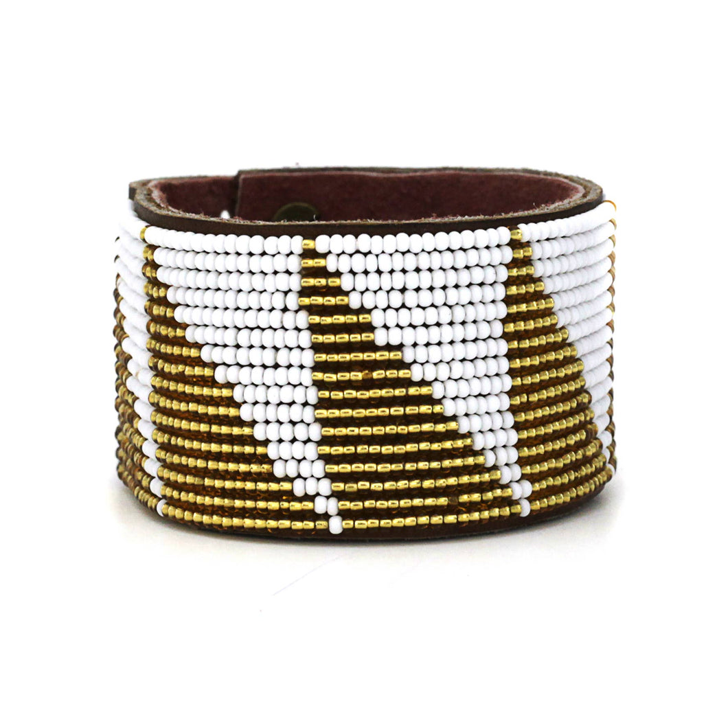 Large Gold and White Tri Leather Cuff